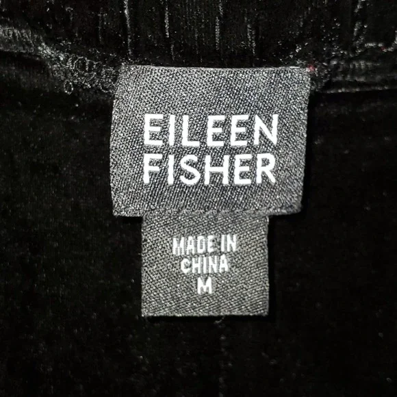 EILEEN FISHER Black Velvet Straight Leg Loungewear Pull On Pants Sz Medium M - Picture 5 of 6